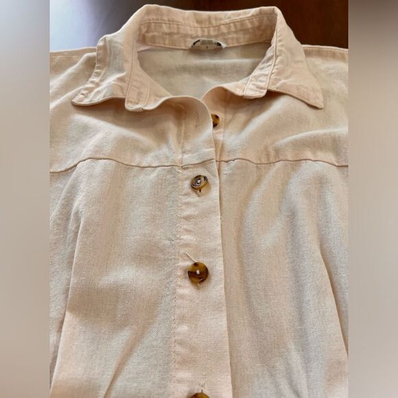 Calvin Klein Linen Blend Button Front Shirt Dress Blush Pink Size 8 Y2K Preppy - Picture 3 of 7